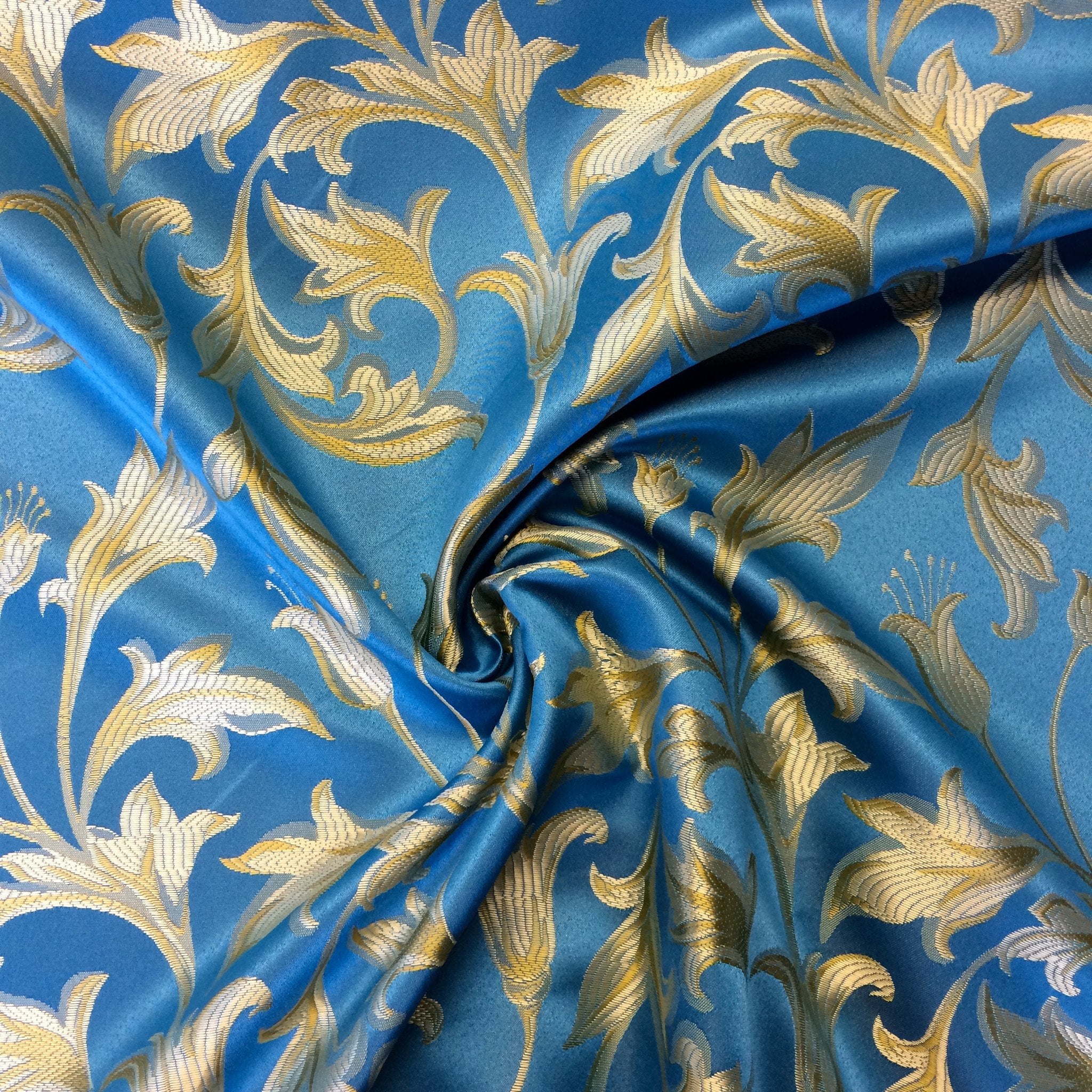 Turquoise Gold Jacquard Fabric  120 Wide for Curtain 