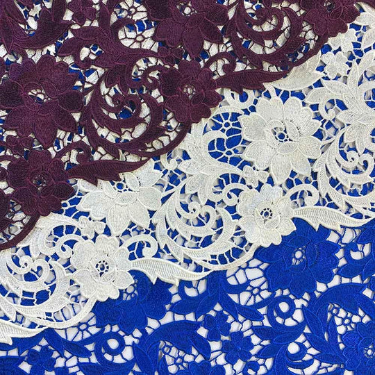 Stretch Lace Fabric Embroidered Poly Spandex French Floral Victoria 58  Wide by the yard (Navy Blue)