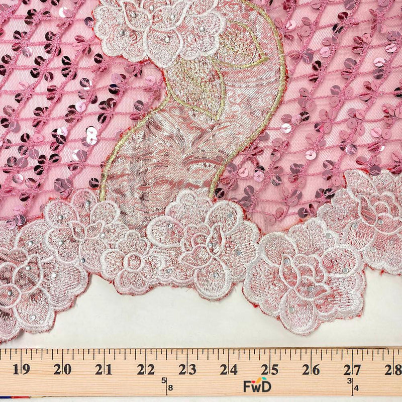 Pink Rose Brocade Chemical Lace Mesh Fabric 52