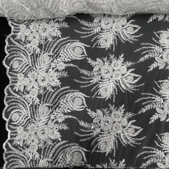Floral Knits Lace Fabric- Lace-60 White