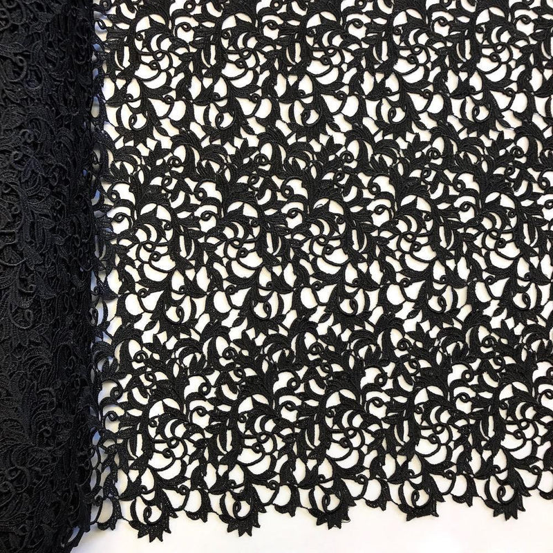 60 Floral Lace Fabric Black, by the yard