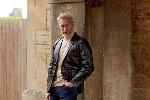 Man wearing the Brook Men's Black Leather Blazer