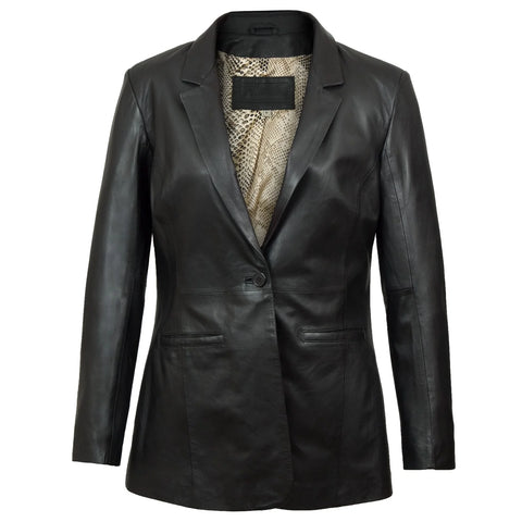 WOMEN'S BLACK FITTED LEATHER BLAZER