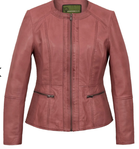 Meghan Collarless Pink Leather Jacket