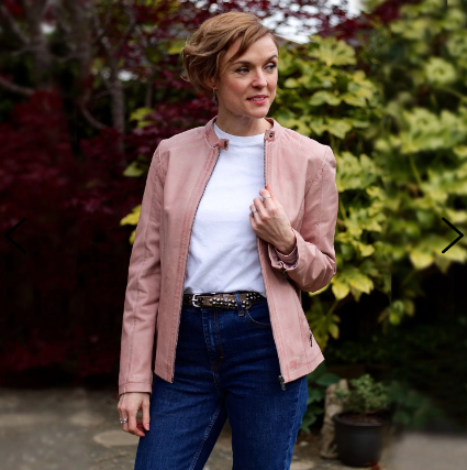 Trudy: Women's Pink Leather Biker Jacket