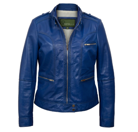 Penny: Women's Blue Leather Jacket