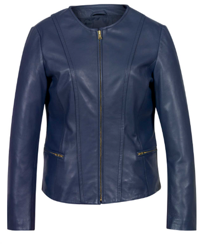 Blue Leather jacket, the Sophie Women's Blue Collarless Leather Jacket from Hidepark