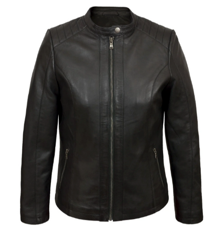 black leather biker jacket, the Trudy Women's Black Leather Biker Jacket from Hidepark