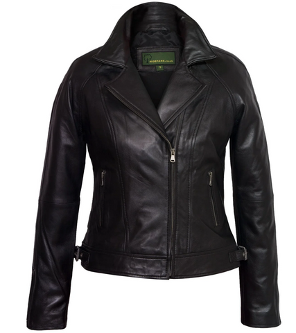 The Viki Women's Black Leather Biker Jacket from Hidepark