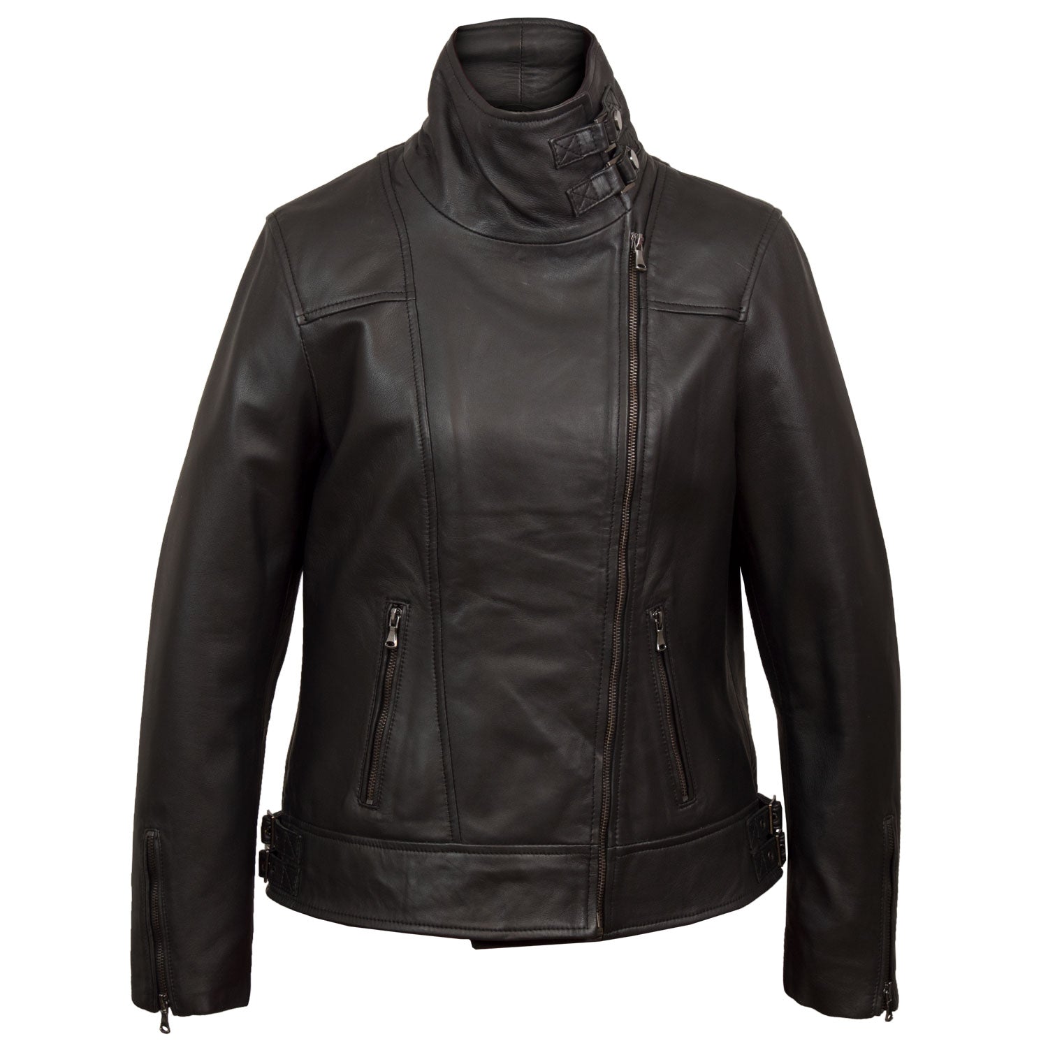 Emilia Women's Black Cowl Neck Leather Jacket