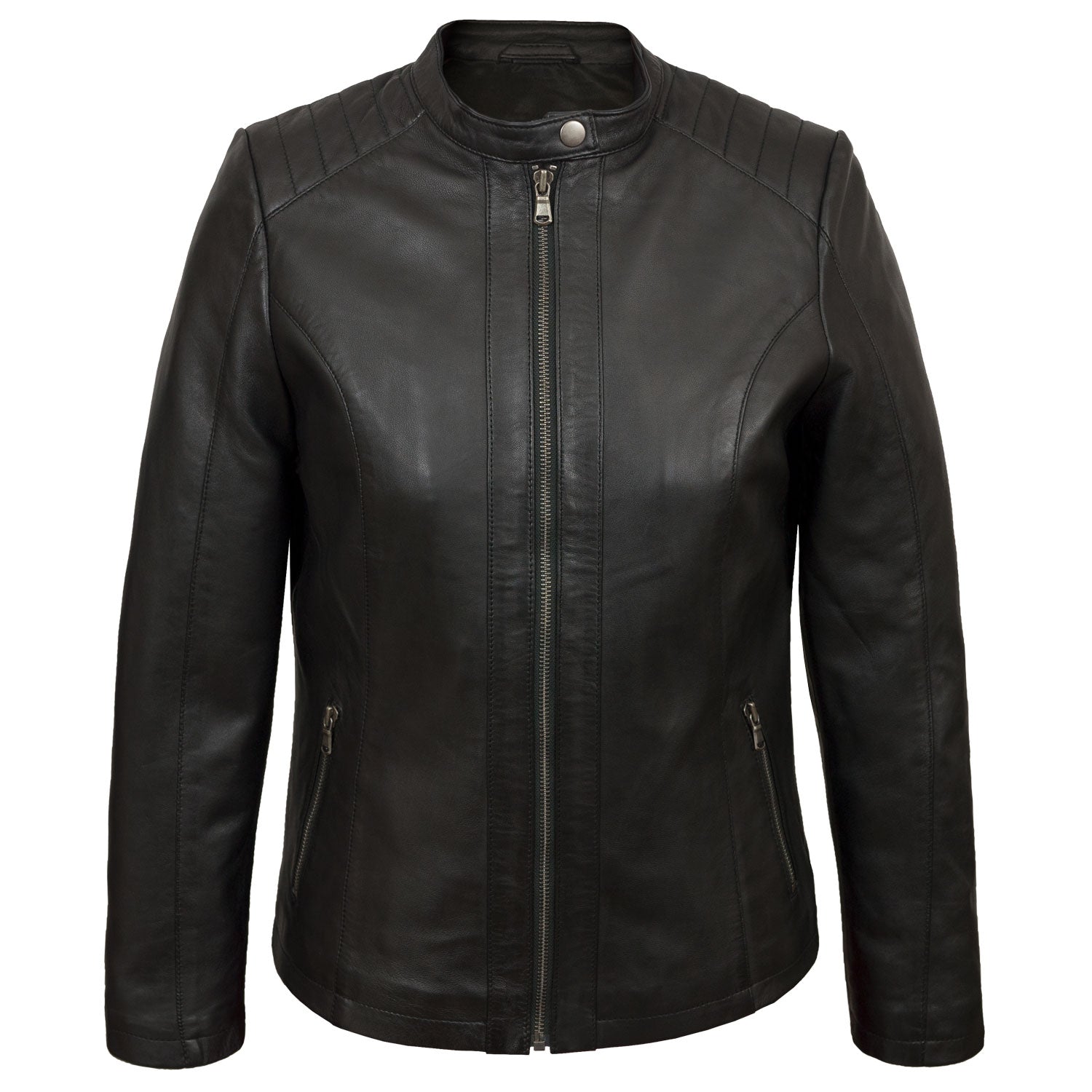 Trudy: Women's Black Leather Biker Jacket