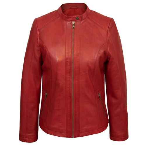 Trudy Womens Red Leather Biker Jacket 