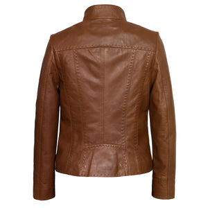 Ladies leather jacket May cognac back