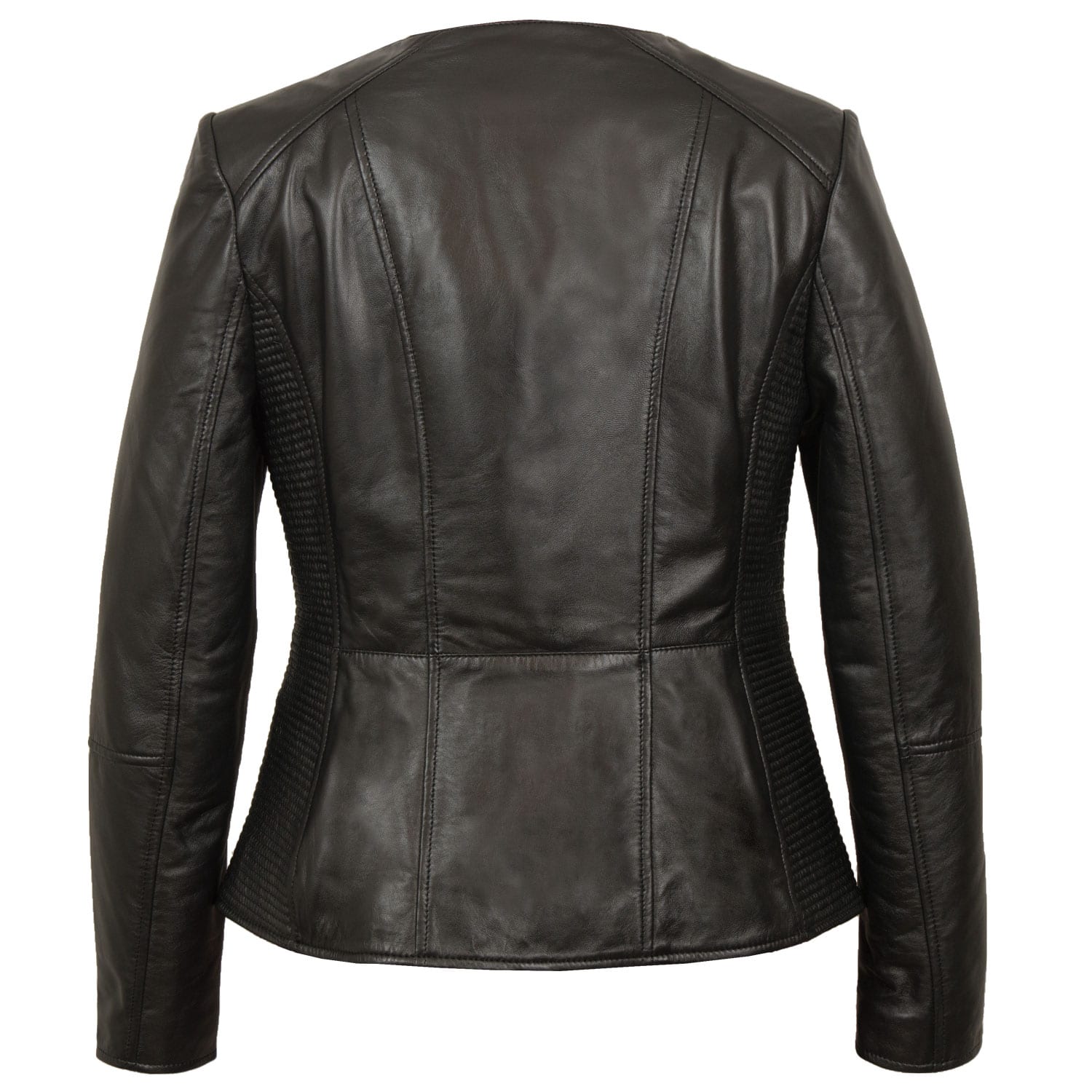 Meghan: Collarless Leather Jacket Black