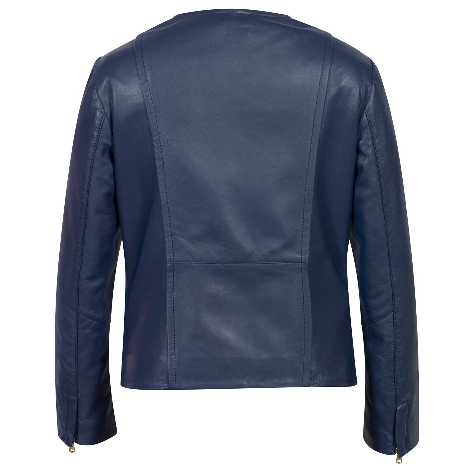 Sophie: Women's Blue Collarless Leather Jacket