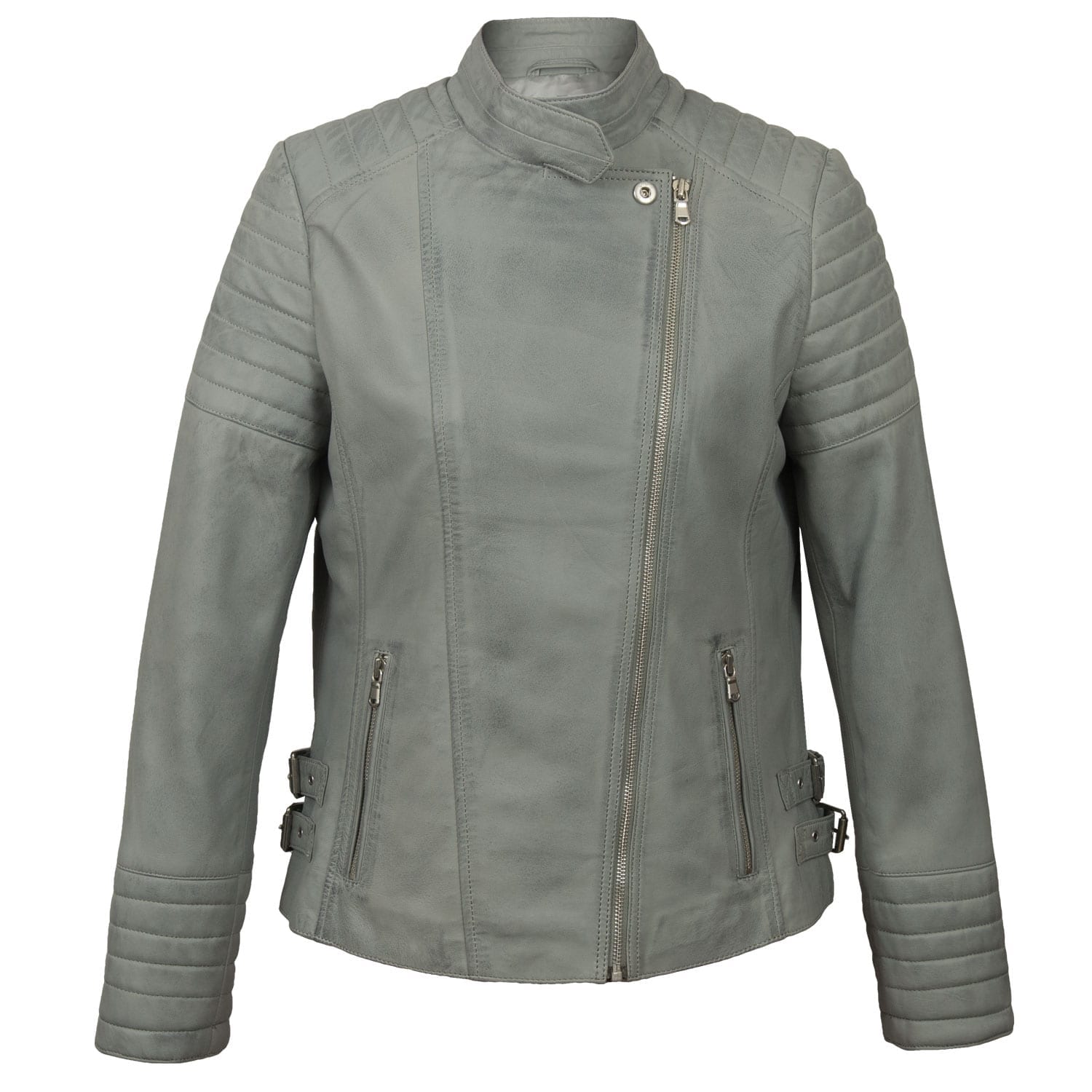 Emma: Women's Light Blue Leather Biker Jacket