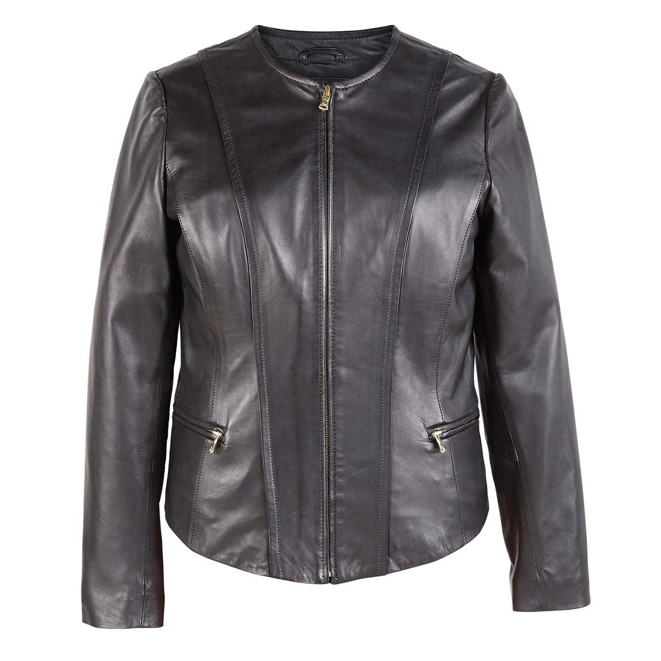 Sophie: Women's Black Collarless Leather Jacket