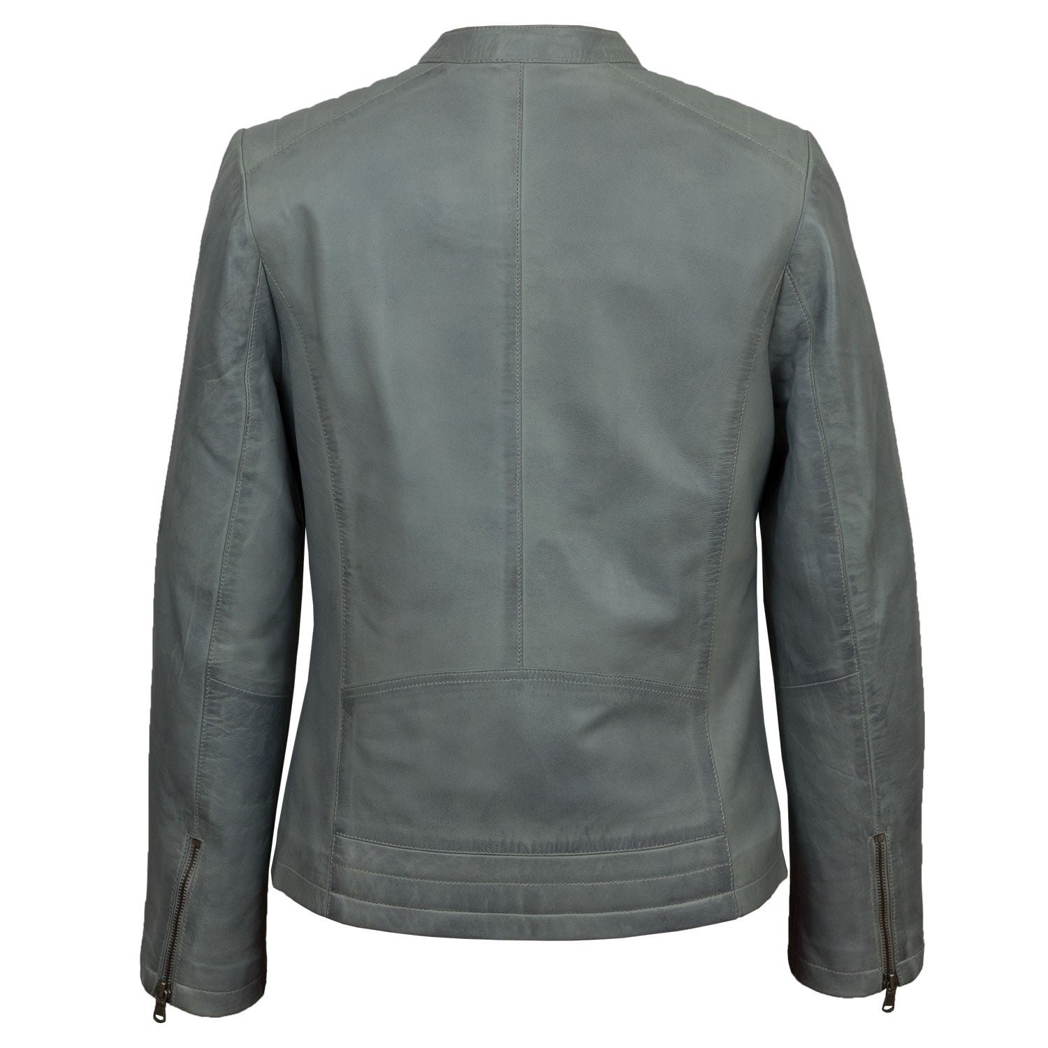 Trudy: Women’s Light Blue Leather Biker Jacket