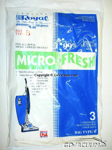 Royal / Dirt Devil Micro-Fresh Paper Bags - 3 Packs - Metal Upright - Type B Part# 3-671075-001