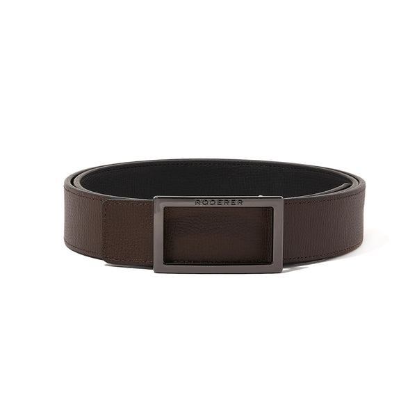 ACE REVERSIBLE BELT > ITALIAN LEATHER BLACK & BROWN / SILVER