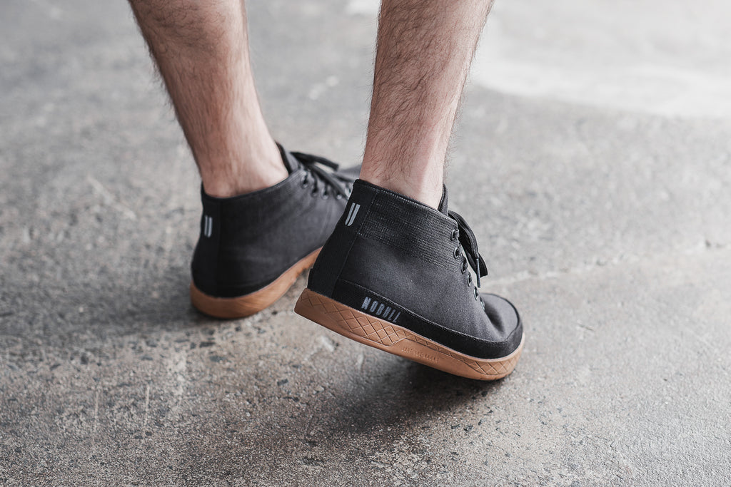 black coffee canvas mid trainer