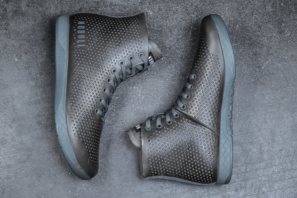 HIGH-TOP NORDIC GREY LEATHER TRAINER 