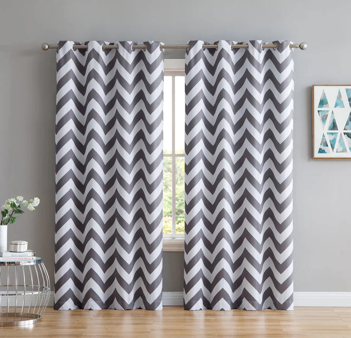 Chevron Print Room Darkening Grommet Curtain Panels - Grey