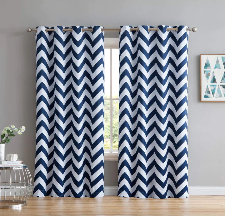 Chevron Print Room Darkening Grommet Curtain Panels - Navy Blue