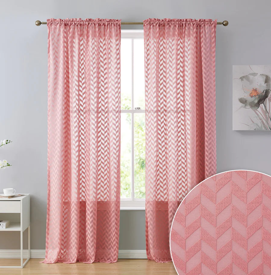 Herringbone Lace Sheer Rod Pocket Curtain Panels - Blush Pink