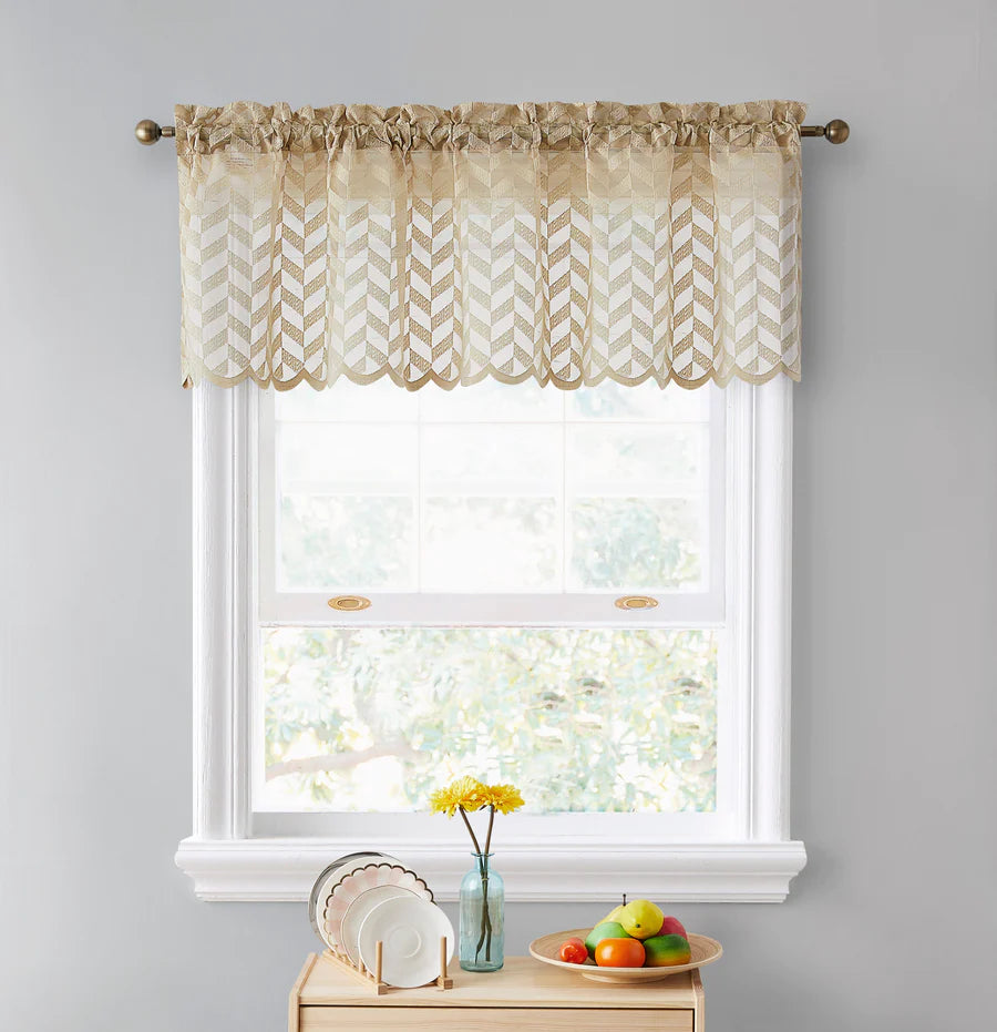 Herringbone Lace Sheer Rod Pocket Cafe Valance - Taupe