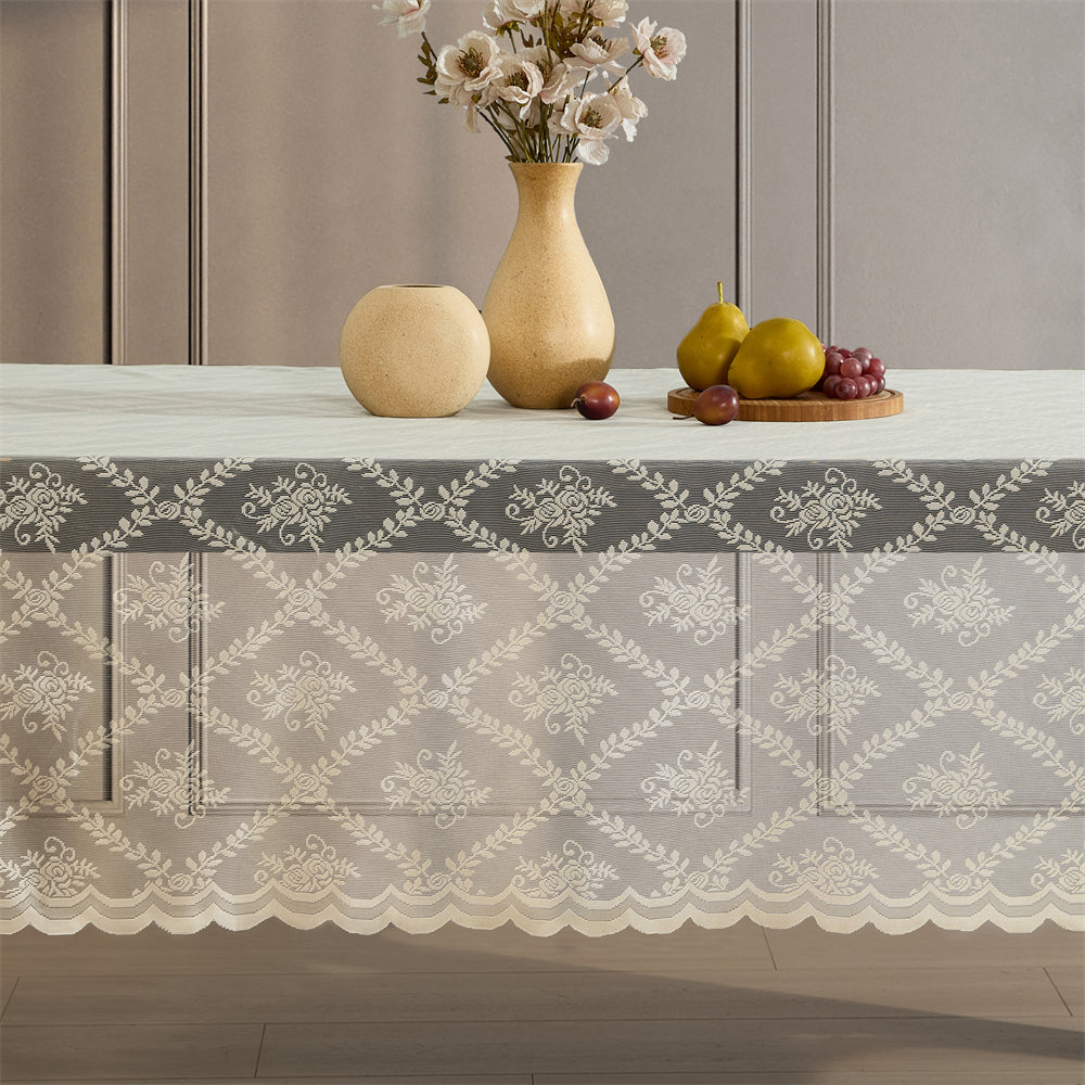 Isabella Floral Lace Fabric Rectangle Tablecloth