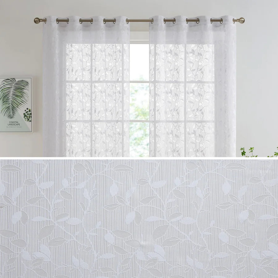 Joyce Floral Semi-Sheer Grommet Curtain Panels - White