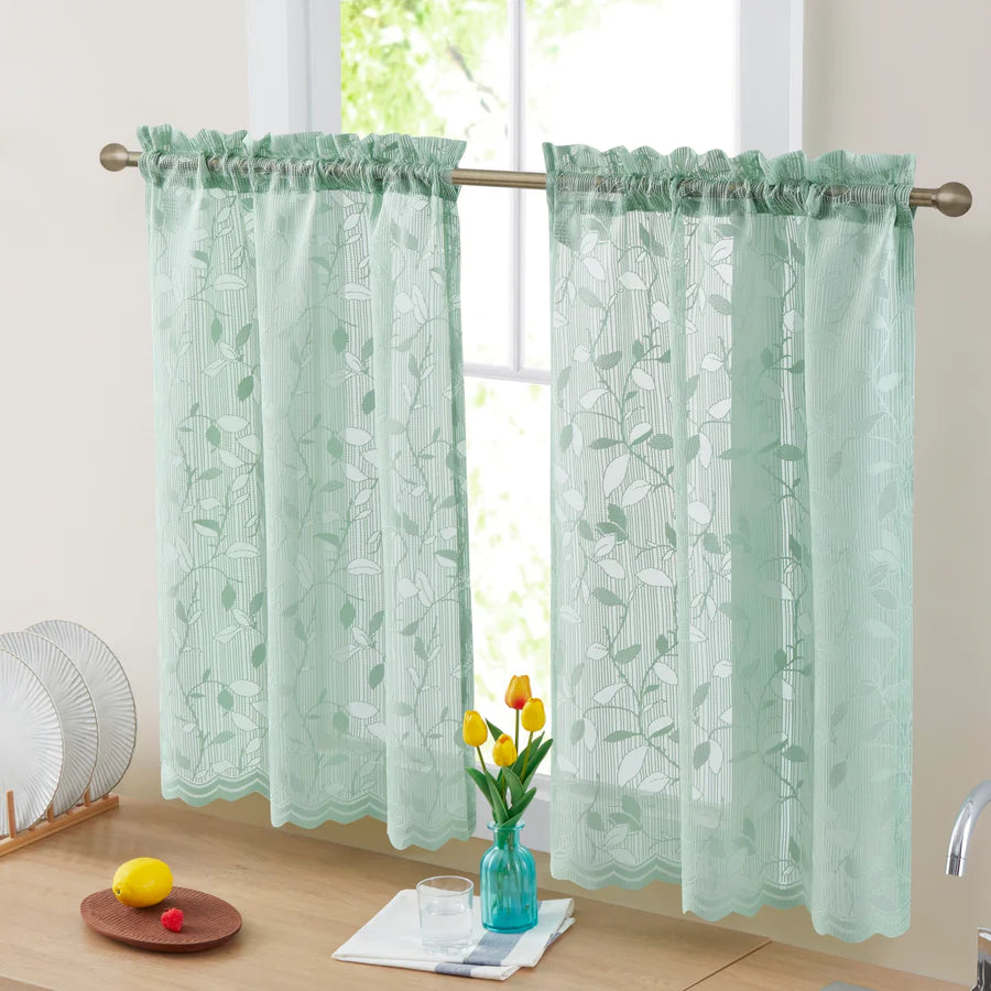 Joyce Semi Sheer Kitchen Curtain Tiers - Seafoam Green