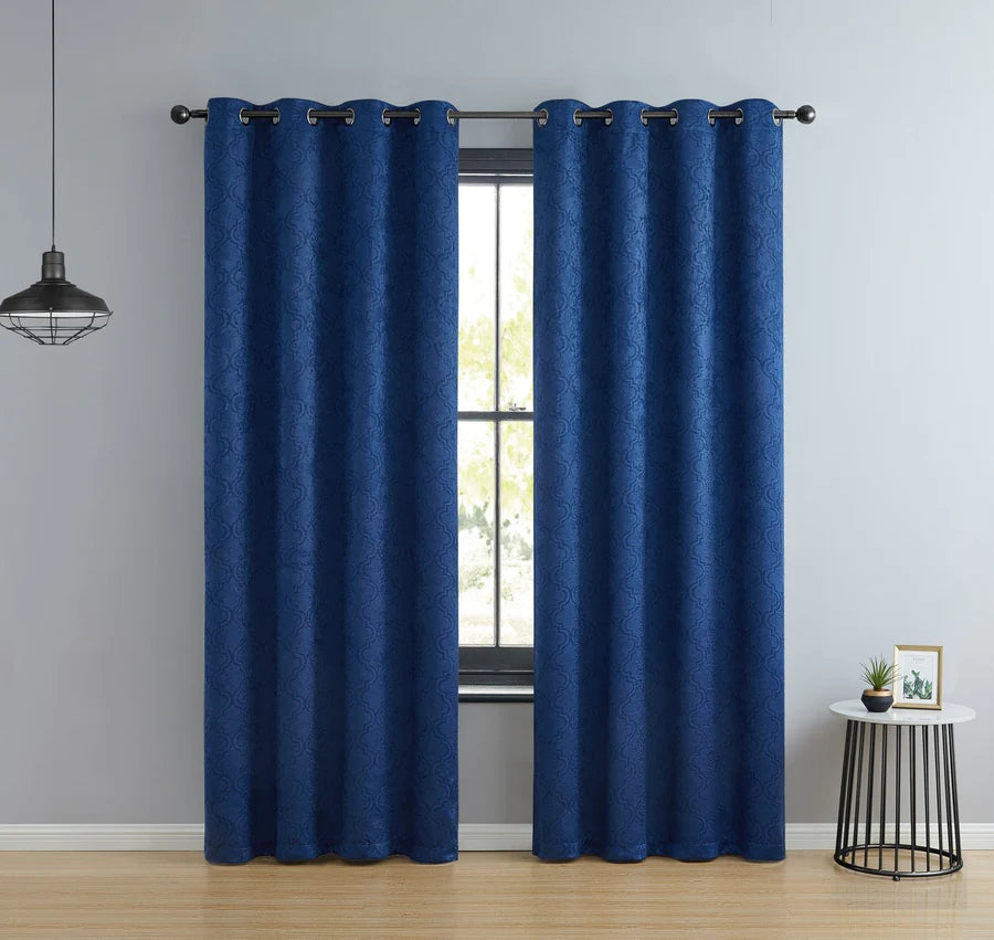 Redmont Lattice Room Darkening Grommet Curtain Panels -Navy Blue