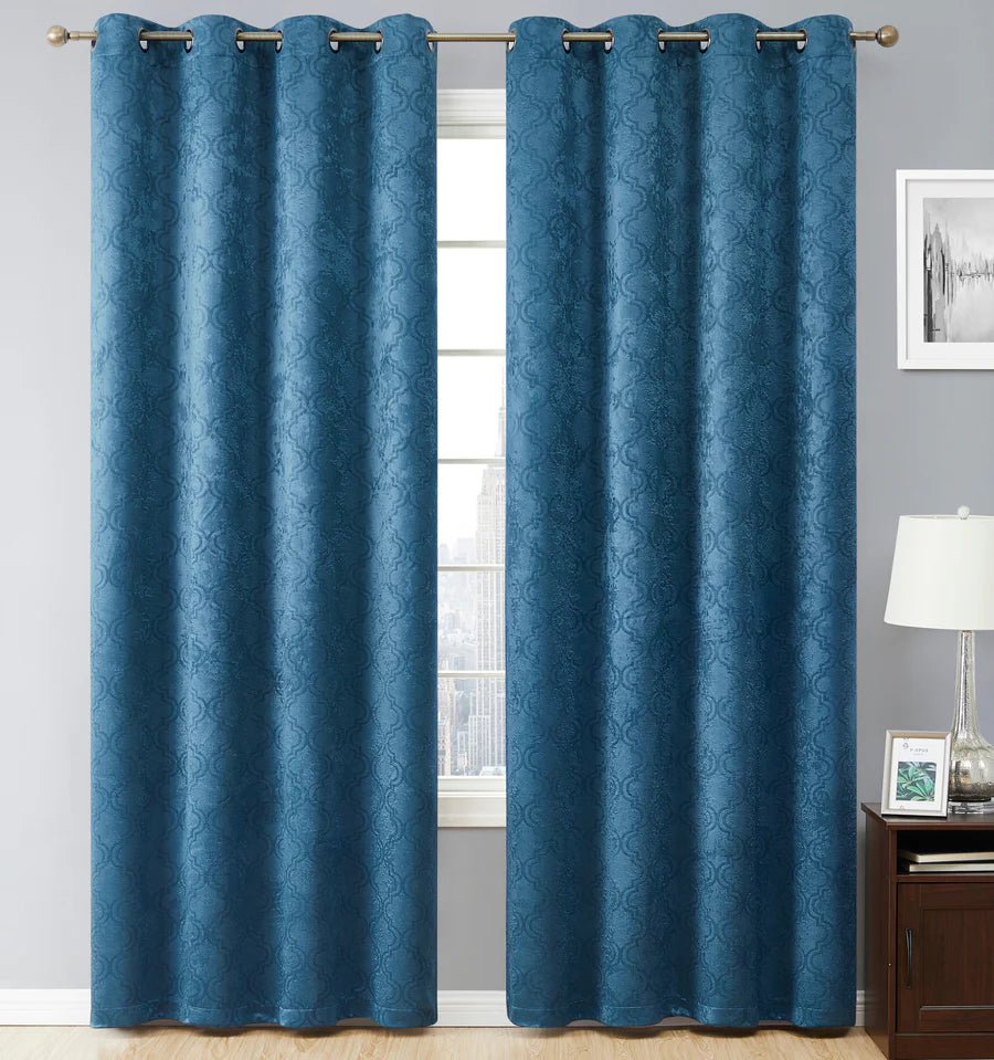 Redmont Lattice Room Darkening Grommet Curtain Panels - Teal Blue