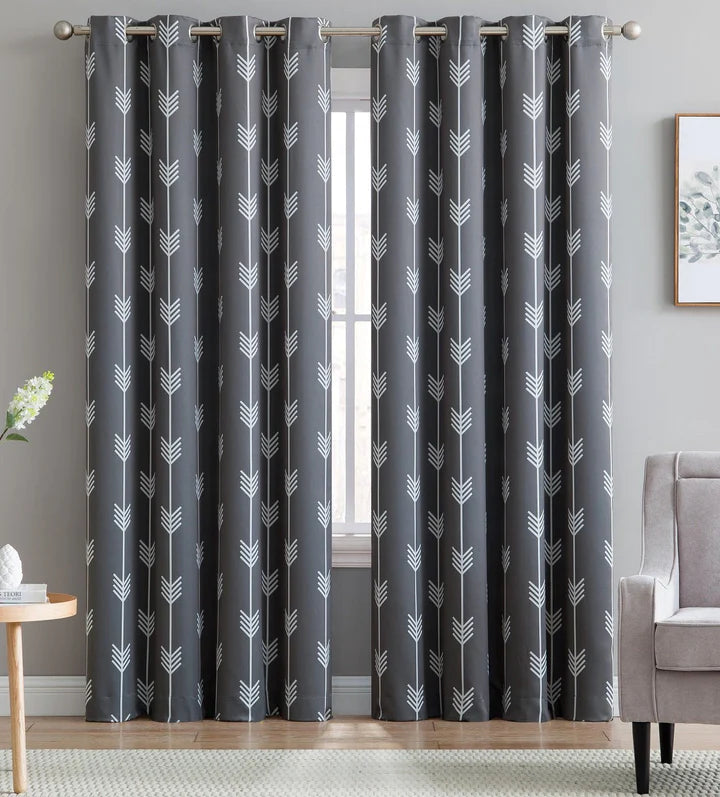 Arrow Print Room Darkening Grommet Curtain Panels - Grey