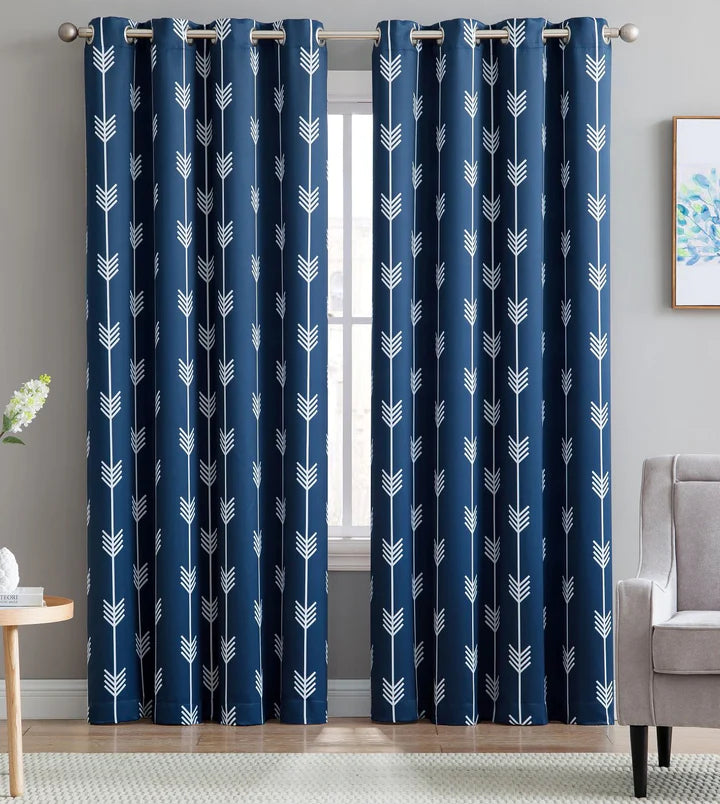 Arrow Print Room Darkening Grommet Curtain Panels - Navy Blue