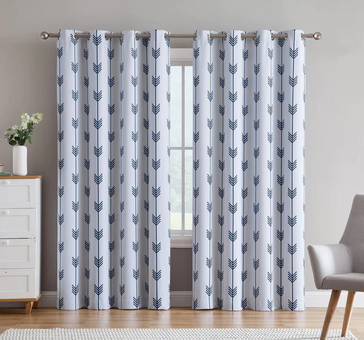 Arrow Print Room Darkening Grommet Curtain Panels - Platinum White Navy Blue