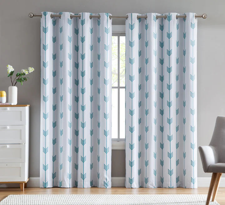 Arrow Print Room Darkening Grommet Curtain Panels - Platinum White Teal Blue