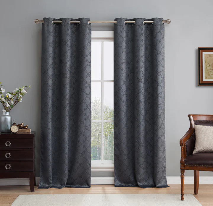 Redmont Lattice Room Darkening Grommet Curtain Panels - Dark Grey