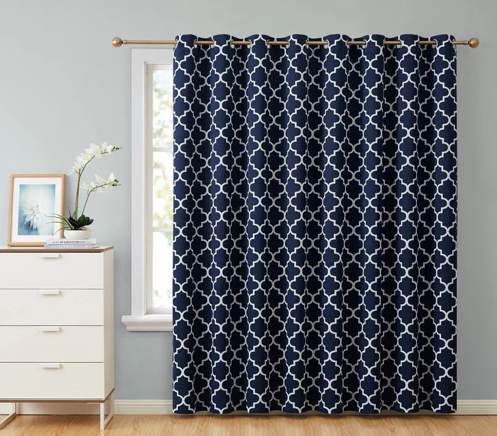 Lattice Print Room Darkening Grommet Patio Door Panel - Navy Blue