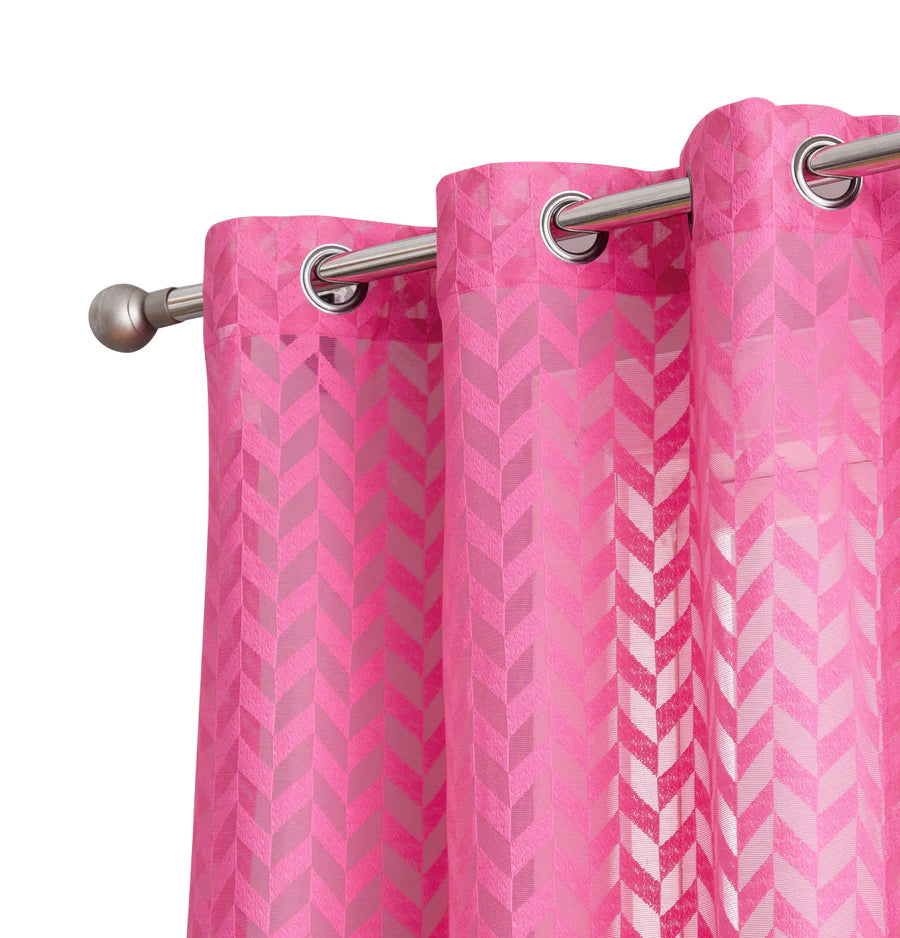 Herringbone Lace Sheer Rod Pocket Curtain Panels - Pink