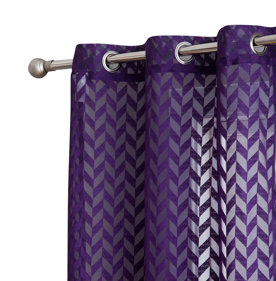 Herringbone Lace Sheer Rod Pocket Curtain Panels - Purple