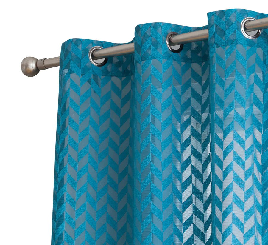 Herringbone Lace Sheer Rod Pocket Curtain Panels - Grey Teal