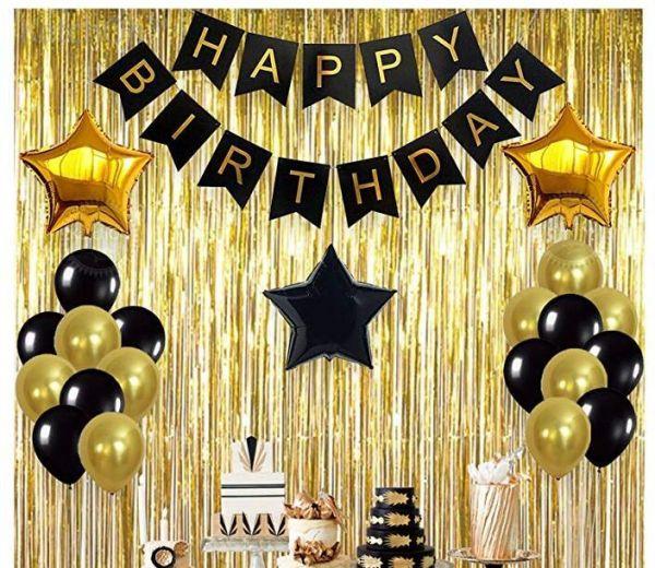 Happy Birthday Black Banner with Golden Theme Set for Birthday Decorat –  Party Sharty