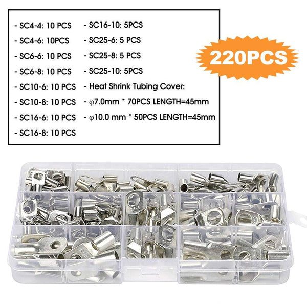 toolantstore.myshopify.com--60/170/220Pcs 4-25mm Tinned Lugs Ring Crimp Terminals Wire Connector Heat Shrink Tube Cover Soldered Terminals Connectors Kit