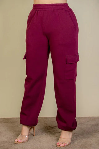 Burgundy plus size cargo joggers