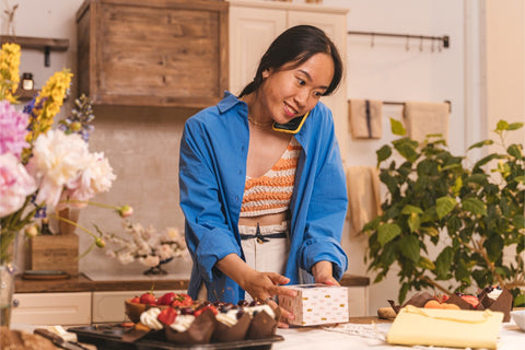 woman wrapping product