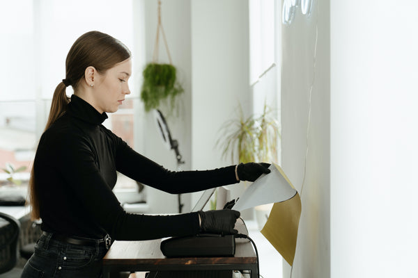 woman printing from wired printer