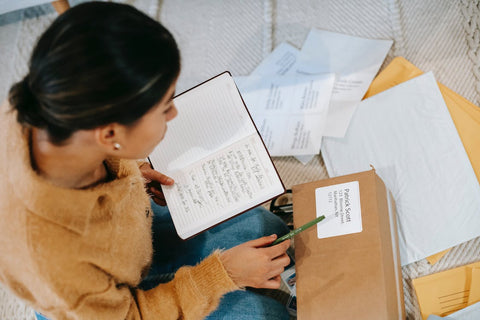 woman checking shipping information